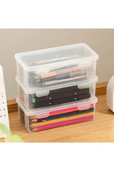 Choice 3pcs Transparent Pencil Case Box Large-capacity Stackable Storage Box Office School Pencil Case Supp