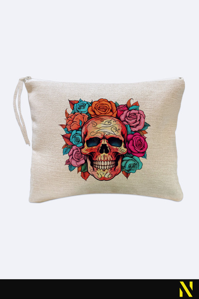 nilizma Skull Patterned Linen Handbag