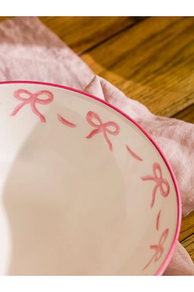 LC Waikiki Pink Bow Printed Ceramic Salad Bowl 19 cm