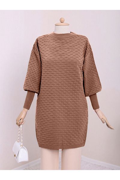 Modamorfo Embossed Pattern Knitwear Tunic - Cinnamon