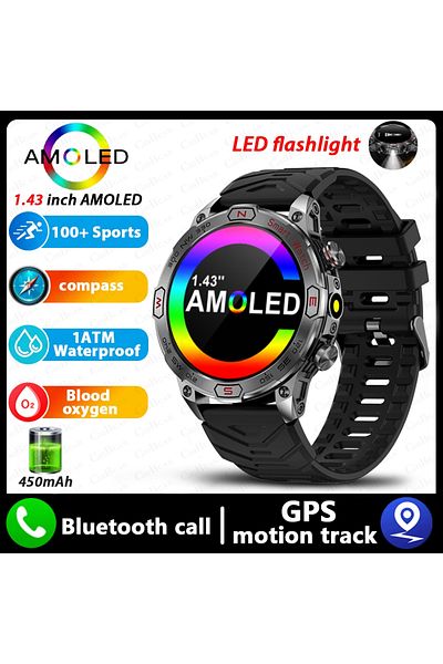 ChiBear Black 2024 New Real AMOLED Smart Watch Men 450 mAh Battery Fitness Tracker IP68 Waterproof Bluetooth