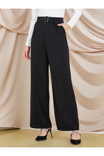 Koton High Waist Wide Leg Belt Pocket Oversize Fabric Trousers