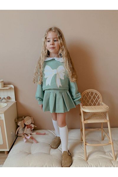 YİGİT BUTİK Yigit Boutique Shirt Collar Pleated Girl's Skirt Suit