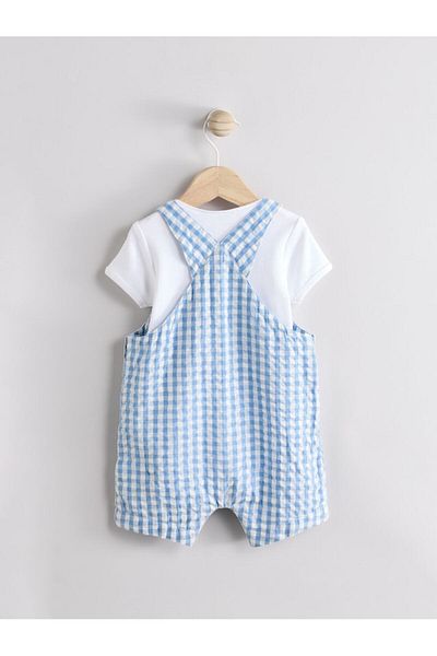 Next Baby Cotton Blue Striped Short Sleeve Salopet Bodysuit Set