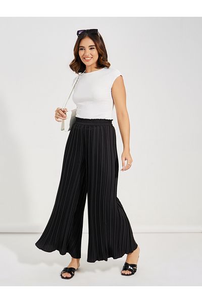 Koton High Waist Wide Leg Front Pleated Trousers