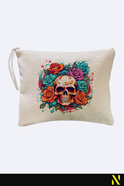 nilizma Skull Patterned Linen Handbag