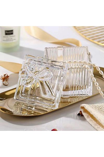 PEKİBU Fıyonk Model Glass Box with Lid - Sugar Bowl Square Design