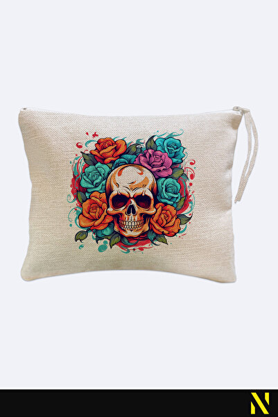 nilizma Skull Patterned Linen Handbag