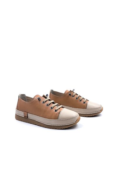 Bulldozer Genuine Leather Rubber Laced Women's Tan Color Comfort Shoes