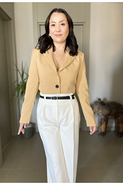 Butik Kruvaze Yaka Vatkalı Crop Ceket