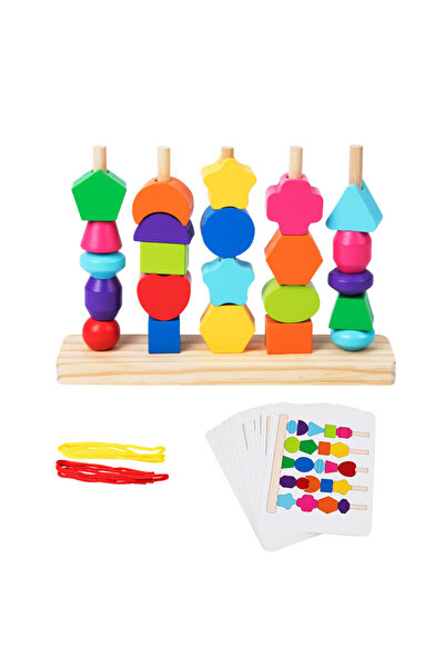 Choice مجموعة ألعاب تسلسل الخرز الخشبي الملونة من مونتيسوري، خمسة أعمدة من ال...