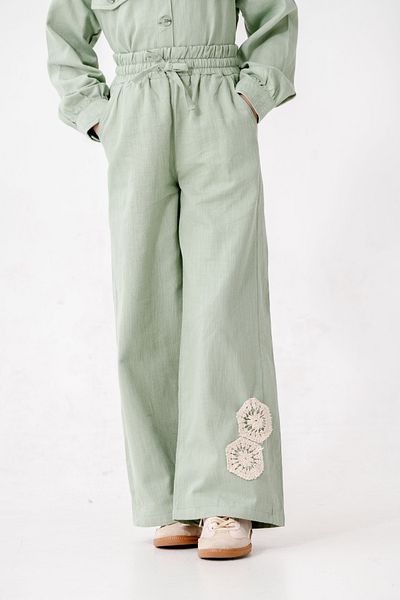 GİYİCEM TEKSTİL Girl's Elastic Linen Trousers 2571