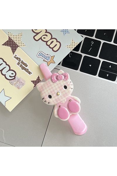 Choice 1 2025 New Large Size Lattice Hello Kitty Hairpin Sanrio Cute Girl Bangs Side Barrette Makeup Tools.