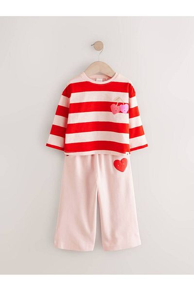 Next Baby Cotton Red Cream Love You Printed Long Sleeve 2-Piece Bottom Top Set