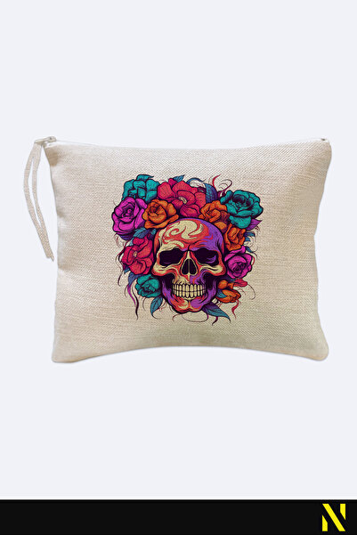 nilizma Skull Patterned Linen Handbag