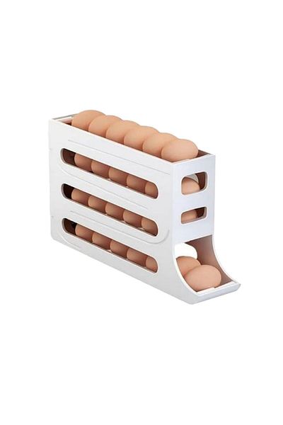 Choice 1PC White 4 Tiers Fridge Egg Rack Large Capacity Egg Dispenser for Refrigerator,Auto Rolling Fridge