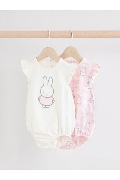 Next Baby 100% Cotton Pink Rabbit Patterned Romper Set of 2