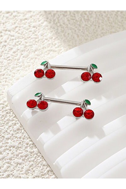 Choice Red Silver KUNIU 2pcs y2k cute cherry breast ring ladies body piercing...