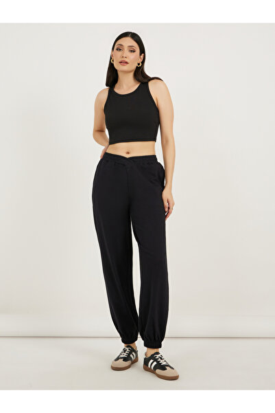 Styli High Rise Cross Waistband Tapered Leg Joggers