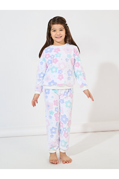 Styli Floral Pattern Fleece Sweatshirt & Joggers Set