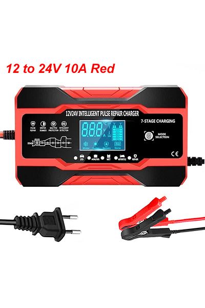 Choice 12 to 24V 10A Red 12V 24V 12A 10A Battery Charger Smart Fast Charging for Car Batteries 7-Stage Char