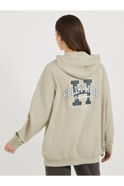 Styli Oversized Longline Zip Through Slogan Hoodie