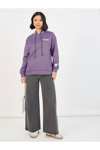 Styli Longline Printed Hoodie with Front Pocket