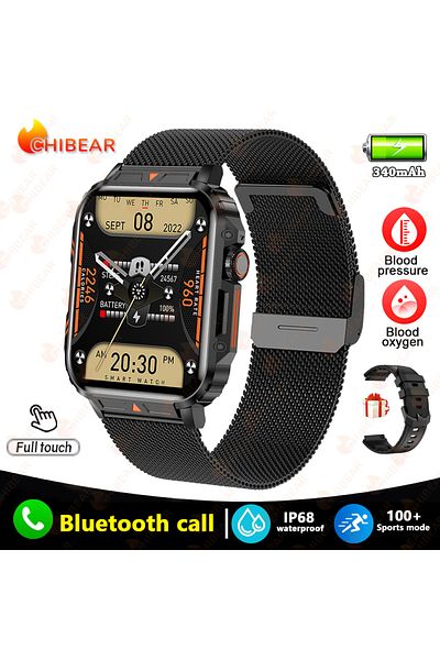 ChiBear Outdoor Military Black mesh belt 2024 New 1.95 Outdoor Military Man Smart Watch Men Bluetooth Call S