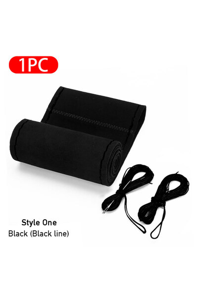 Choice النمط 1-غطاء عجلة القيادة من الفرو الأسود للسيارة عالمي 38 سم غطاء عجل...