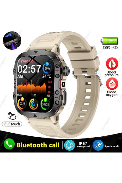 Choice Khaki New For Huawei Xiaomi Military GPS Smartwatch Flashlight Fitness Waterproof Outdoor Sport Trac