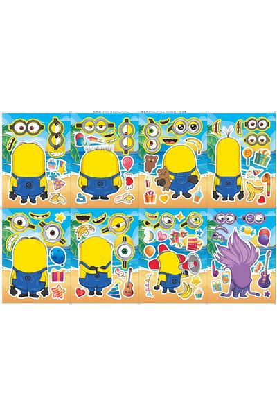 Choice 16 sheets 1set 16pcs Minions Toys Make A Face Stickers DIY Cartoon Kids Puzzle Assemble Toy Children