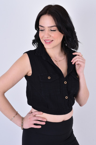 OTEXSA Crop de muselină fără mâneci elastic 100% bumbac