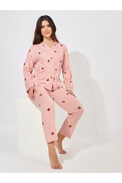 Take Two By Styli طقم بيجامة وقميص بأكمام طويلة بطبعة نقاط البولكا