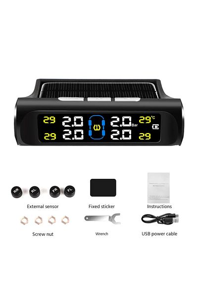 Choice 4- نظام مراقبة ضغط الإطارات بالطاقة الشمسية الذكي TPMS مع 4 أجهزة استشعار خارجية وأجهزة استشعار وقوف السيارات للسيارات