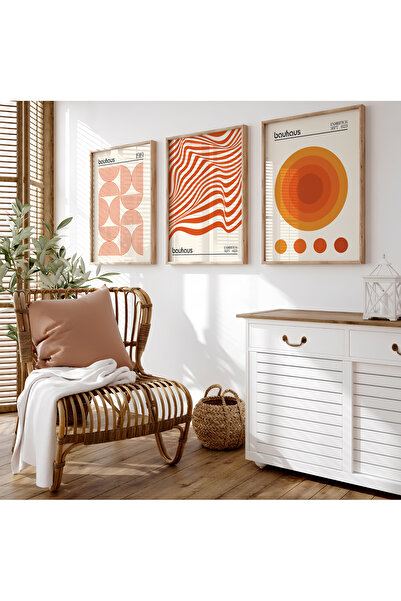 POSTER Turuncu Bauhaus Modern (Çerçevesiz) 3'lü Poster- Modern Poster - Moder...