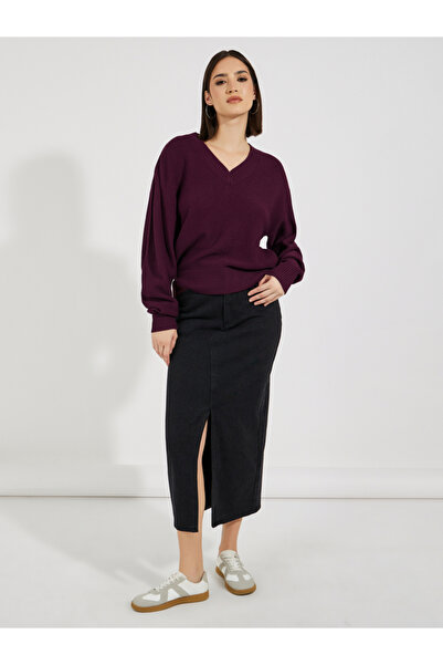 Styli Boxy Fit Regular Length Chunky Knit V Neck Sweater