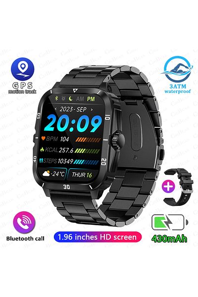 ChiBear Black steel 2024 Outdoor Military 3ATM Waterproof Smart Watch Men 430mAh Battery Sports Fitness Watc