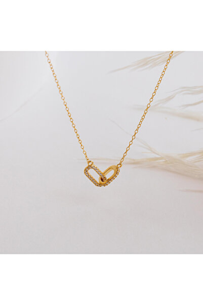 Choice قلادة ذهبية اللون مرصعة بأحجار الراين اللامعة على شكل دائرة مزدوجة للن...