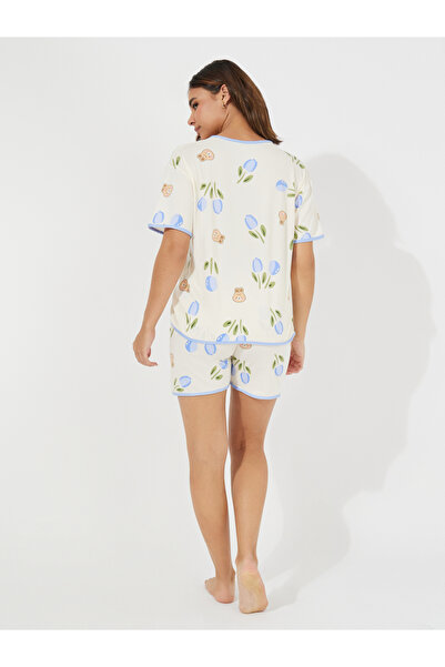 Take Two By Styli Floral Bunny Print Shirt & Shorts Set