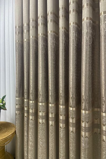 Cortibo Beige Background Curtain - 3 Close Pleated Board to Venice 1