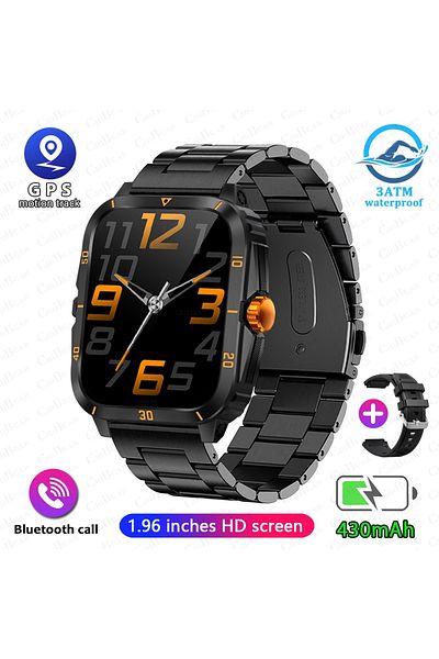 ChiBear Black steel belt 2024 Outdoor Military 3ATM Waterproof Smart Watch Men 430mAh Battery Sports Fitness