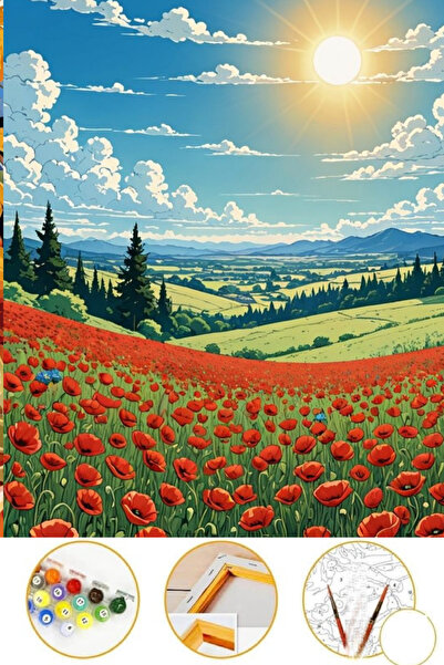 Puzzle Sayılarla Boyama Tuval Seti Fırça Boya Dahil (çıtalı) 35x50 cm -GELİNC...