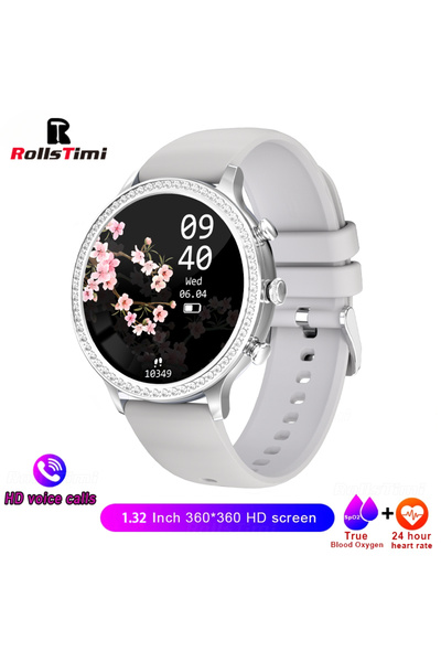 Choice ساعة ذكية فاخرة باللون الأبيض للنساء تعمل بالبلوتوث لقياس ضغط الدم وال...