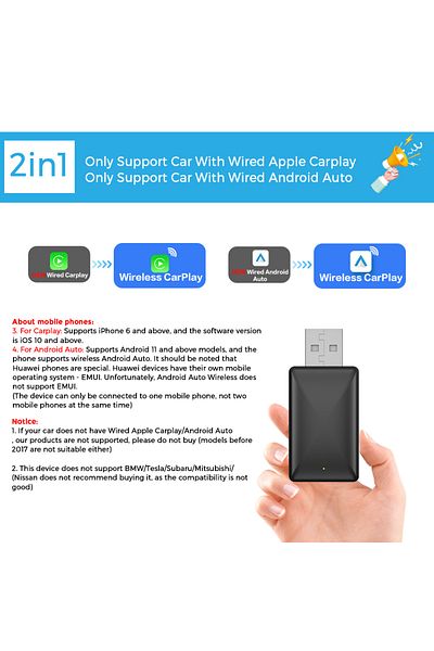 Choice ضمان 365 يومًا محول L9 PLAYAIBOX اللاسلكي Carplay 2 في 1 دونجل CarPlay اللاسلكي وAndroid Auto