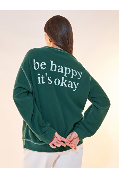 Styli Oversized Slogan Sweatshirt with Overlock Seam Detail