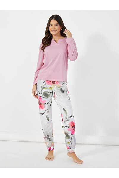 Styli طقم بيجامة مكون من تي شيرت سادة بدون أكتاف وبنطلون بطبعة زهور