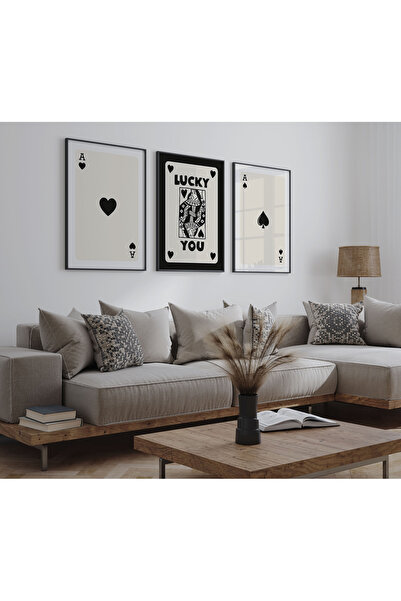 POSTER Lucky You siyah Poster set, Çerçevesiz 3lü Pinterest Poster, Dekoratif...