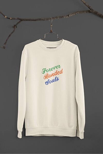 Butik Unisex Long Sleeve 2 Yarn FOREVER BONDED SOULS Transfer Printed Crew-Ne...