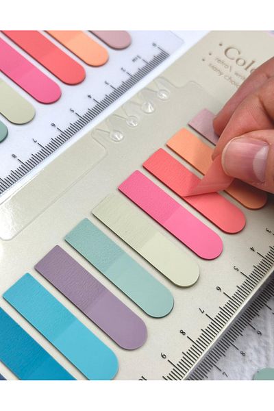 ZeCo Collection 10 Color Ruled Pink and Blue Tones Oval Edge Transparent Pet Index Sticker/Index Sticker/Post-It