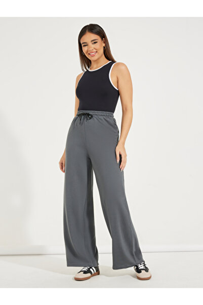 Styli Solid Wide Leg Joggers with Drawstrings